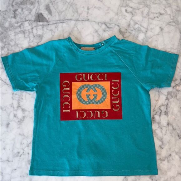 Gucci Blue & Red Logo Short Sleeve Tee 36M - Picture 1 of 8